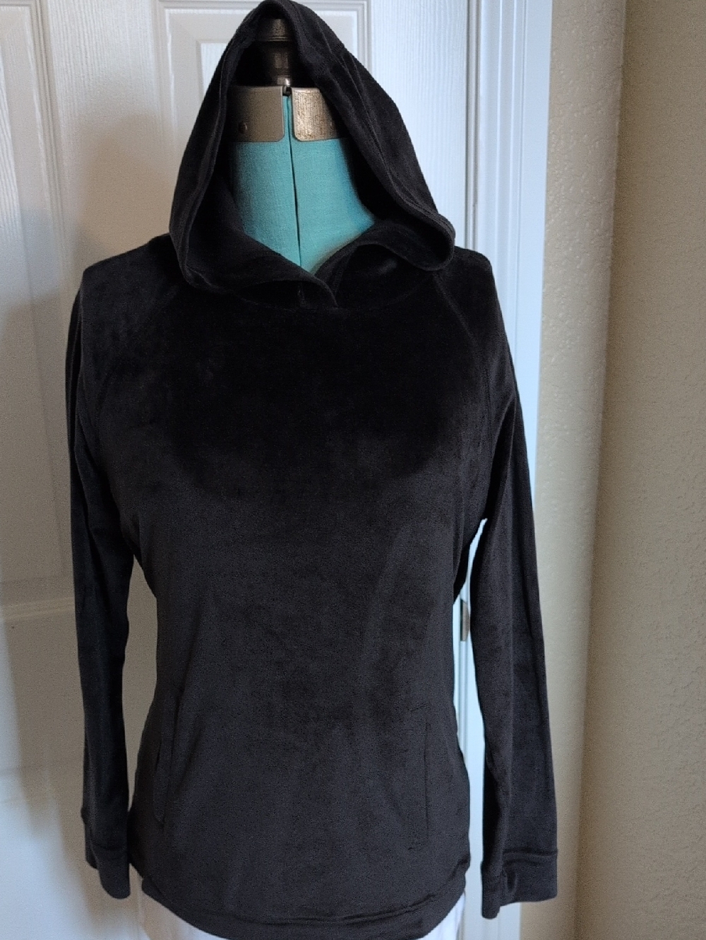 Velour Hooded Fleece Pullover With Kangaroo Front Pocket